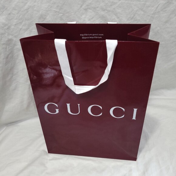 Gucci Red Glossy Gift Bag Reusable Shopping Logo Spell Out Empty 13.75 x 10 in - Picture 6 of 16